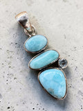 Caribbean Larimar & Blue Topaz Solid 925 Sterling Silver Pendant