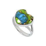 HEART Green & Blue Turquoise Solid 925 Sterling Silver Ring 8