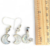 Rainbow Moonstone Crescent Moon & Stars Solid 925 Sterling Silver Pendant & Earrings Set