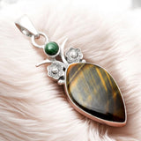 Falcon hawk  Blue Tiger Eye Solid 925 Sterling Silver Pendant