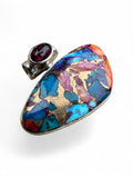 Kingman Pink Dahlia Turquoise & Garnet Solid 925 Sterling Silver Pendant