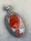 Red Rainbow Jasper Silver Overlay Pendant