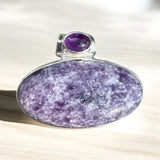 Lepidolite & Amethyst Solid 925 Sterling Silver Pendant