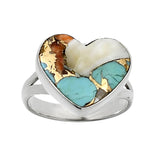 HEART Turquoise & Spiny Oyster Solid 925 Sterling Silver Ring 7