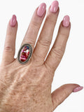 Kingman Pink Dahlia Turquoise Solid 925 Sterling Silver Ring 7