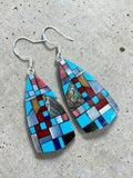 Inlay Mosaic Solid 925 Sterling Silver Earrings