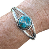 Blue Copper Turquoise Solid 925 Sterling Silver Cuff Bracelet: