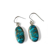 Kingman Blue Copper Turquoise Solid 925 Sterling Silver Earrings