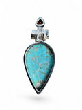 Turquoise & Garnet Solid 925 Sterling Silver Pendant