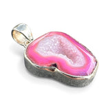 Pink Druzy Solid 925 Sterling Silver Pendant