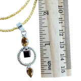 Citrine & Garnet Solid 925 Sterling Silver Pendant Necklace