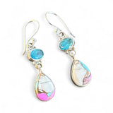 Kingman Cotton Candy Turquoise & Blue Topaz Solid 925 Sterling Silver Earrings