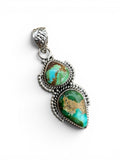 Double Sonoran Gold Turquoise Solid 925 Sterling Silver Pendant