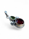 Garnet & Peridot Solid 925 Sterling Silver Pendant