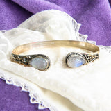 Rainbow Moonstone Solid 925 Sterling Silver Bangle Bracelet