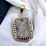 Raw Rainbow Moonstone & Tourmaline Solid 925 Sterling Silver Pendant