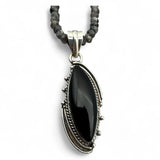 Black Onyx & Labradorite Solid 925 Sterling Silver Pendant Necklace
