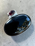 Black Onyx & Garnet Solid 925 Sterling Silver Pendant