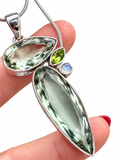 Green Amethyst / Prasiolite, Peridot, Moonstone Solid 925 Sterling Silver Pendant on 20 inch chain necklace