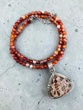 Leopardite Jasper Solid 925 Sterling Silver pendant with Carnelian beaded necklace