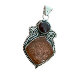 Sunstone & Garnet Solid 925 Sterling Silver Pendant