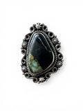 Black Jack Turquoise Solid 925 Sterling Silver Ring 8.5