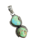 Double Sonoran Gold Turquoise Solid 925 Sterling Silver Pendant