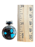 Kingman Turquoise with Pyrite Solid 925 Sterling Silver Pendant