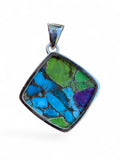 Blue, Green & Purple Turquoise Solid 925 Sterling Silver Pendant