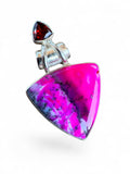 Pink Dendritic Opal & Garnet Solid 925 Sterling Silver Pendant