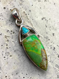 Kingman Green & Blue Turquoise Solid 925 Sterling Silver Pendant