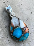 Kingman Turquoise & Spiny Oyster Solid 925 Sterling Silver Pendant