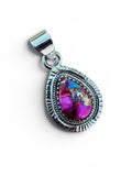 Kingman Pink Dahlia Turquoise Solid 925 Sterling Silver Pendant