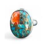 Kingman Turquoise & Spiny Oyster Solid 925 Sterling Silver Ring 9.5