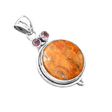 Sponge Coral & Amethyst Solid 925 Sterling Silver Pendant
