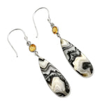 Prairie Agate & Citrine Solid 925 Sterling Silver Earrings