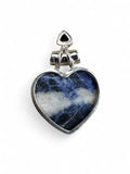 Heart Sodalite & Amethyst Solid 925 Sterling Silver Pendant