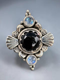 Black Onyx & Moonstone Solid 925 Sterling Silver Ring 11