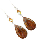 Red Moss Agate & Citrine Solid 925 Sterling Silver Earrings