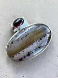 Montana Agate & Garnet Solid 925 Sterling Silver Pendant