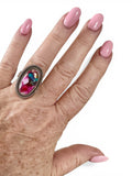 Kingman Pink Dahlia Turquoise Solid 925 Sterling Silver Ring 8