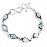 Aquamarine, Pearl & Moonstone Solid 925 Sterling Silver Bracelet