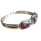 Pink Dahlia Turquoise Solid 925 Sterling Silver Cuff Bracelet