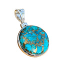 Kingman Copper Turquoise Solid 925 Sterling Silver Pendant
