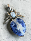 Sodalite & Pearl Solid 925 Sterling Silver Pendant