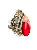 Kingman Red Rose Dahlia Solid 925 Sterling Silver Ring 6.5