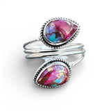 Kingman Pink Dahlia Turquoise Solid 925 Sterling Silver Ring ADJ