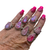 Pink Rainbow Moonstone Solid 925 Sterling Silver Ring various sizes
