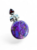 Purple Mojave Turquoise & Garnet Solid 925 Sterling Silver  Pendant