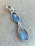 Double Labradorite faceted Solid 925 Sterling Silver Pendant